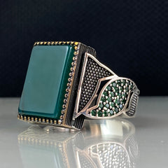 Green Agate Stone 925 Solid Silver Men Handmade Ring