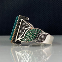 Green Agate Stone 925 Solid Silver Men Handmade Ring