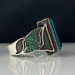 Green Agate Stone 925 Solid Silver Men Handmade Ring