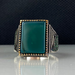 Green Agate Stone 925 Solid Silver Men Handmade Ring