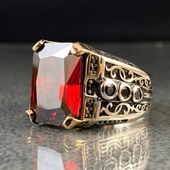 Natural Red Ruby 925 Solid Silver Turkish Handmade Men Ring