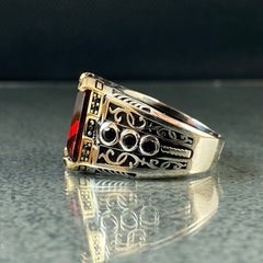 Natural Red Ruby 925 Solid Silver Turkish Handmade Men Ring