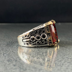 Natural Red Ruby 925 Solid Silver Turkish Handmade Men Ring