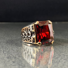 Natural Red Ruby 925 Solid Silver Turkish Handmade Men Ring