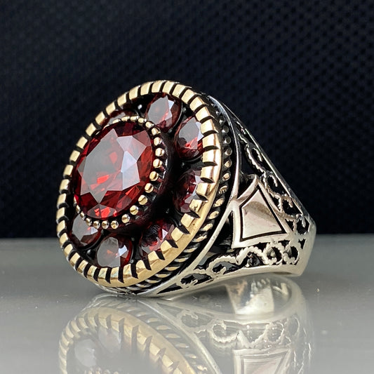 Red Ruby Gemstone 925 Solid Silver Men Handmade Ring