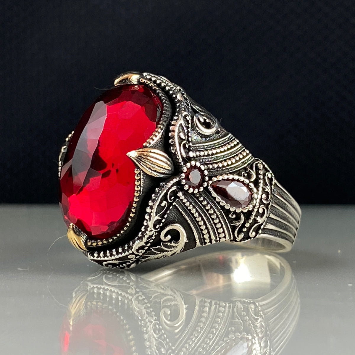 Men Handmade Red Ruby Gemstone 925 Solid Silver Men Ring