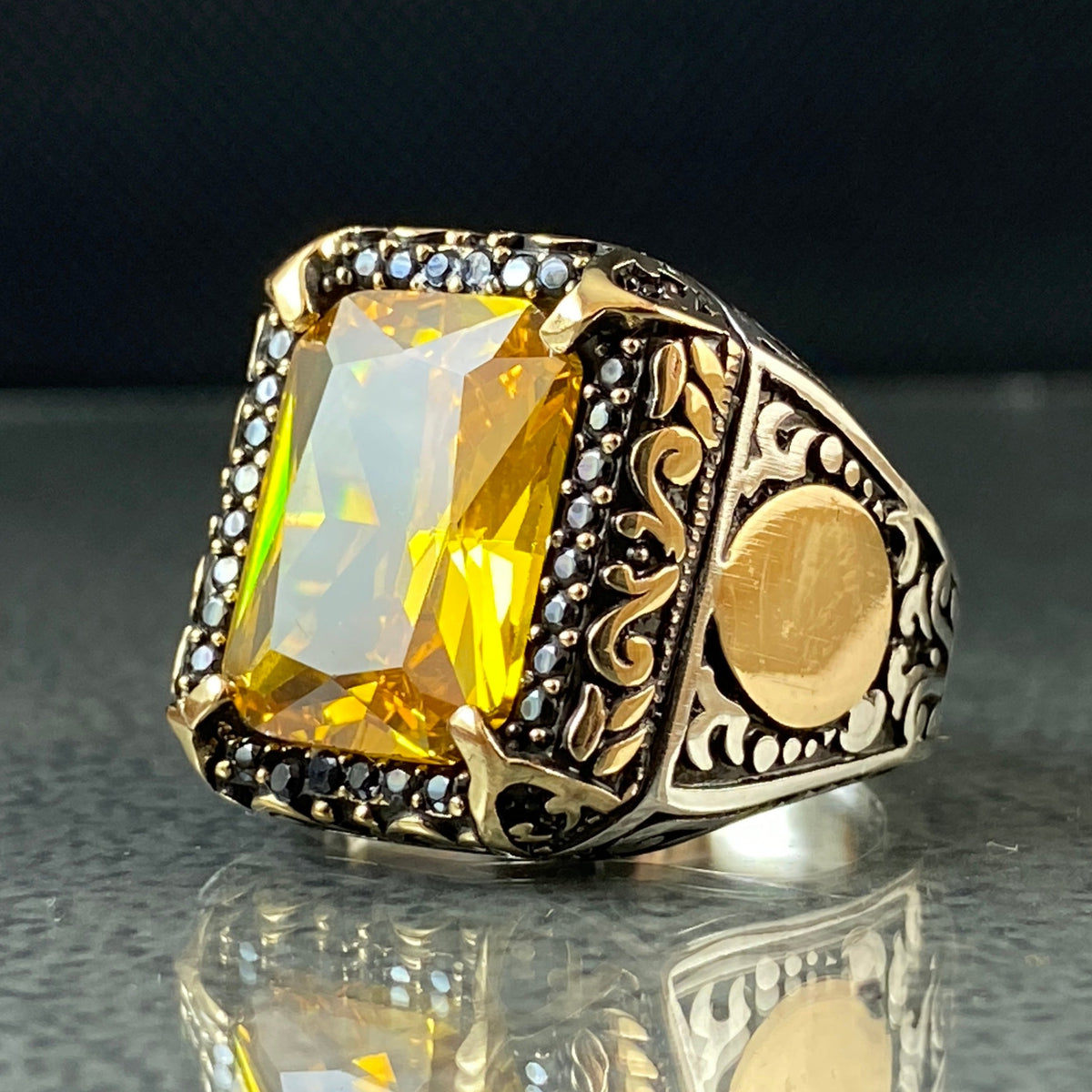 Yellow Citrine Gemstone 925 Solid Silver Men Ring