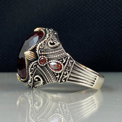 Men Handmade Red Ruby Gemstone 925 Solid Silver Men Ring