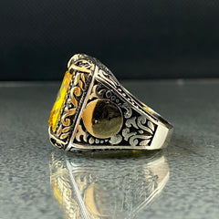 Yellow Citrine Gemstone 925 Solid Silver Men Ring