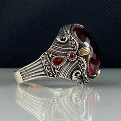 Men Handmade Red Ruby Gemstone 925 Solid Silver Men Ring