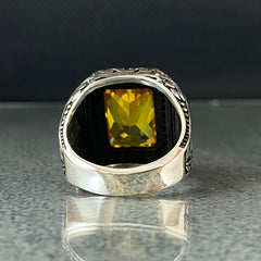 Yellow Citrine Gemstone 925 Solid Silver Men Ring