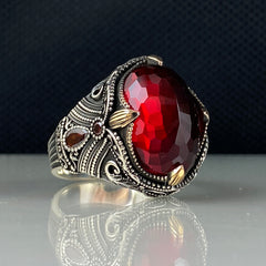 Men Handmade Red Ruby Gemstone 925 Solid Silver Men Ring