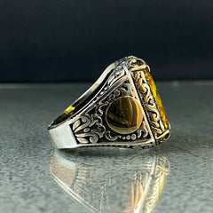 Yellow Citrine Gemstone 925 Solid Silver Men Ring