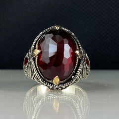 Men Handmade Red Ruby Gemstone 925 Solid Silver Men Ring