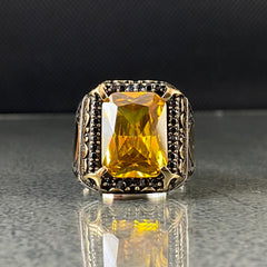 Yellow Citrine Gemstone 925 Solid Silver Men Ring