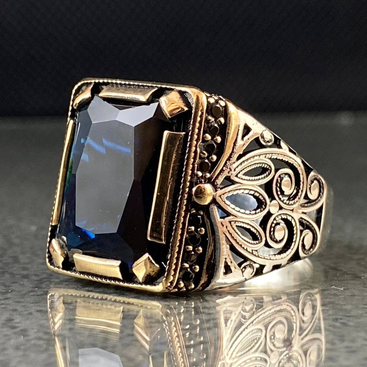 Sapphire 925 Silver Handmade Men Ring