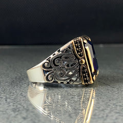 Sapphire 925 Silver Handmade Men Ring