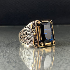 Sapphire 925 Silver Handmade Men Ring