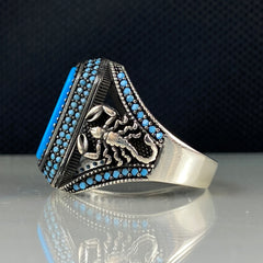 Scorpion Blue Turquoise Gemstone 925 Sterling Silver Men Ring