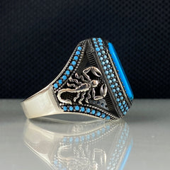 Scorpion Blue Turquoise Gemstone 925 Sterling Silver Men Ring