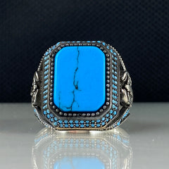 Scorpion Blue Turquoise Gemstone 925 Sterling Silver Men Ring