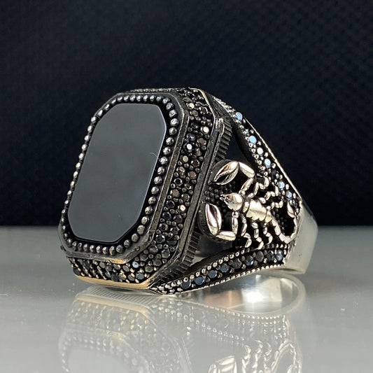 Scorpion Zodiac 925 Sterling Silver Black Onyx Stone Ring