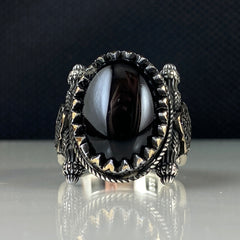 Men Handmade Black Onyx Gemstone 925 Solid Silver Ring