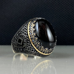 Black Onyx Gemstone 925 Sterling Silver Men Handmade Ring