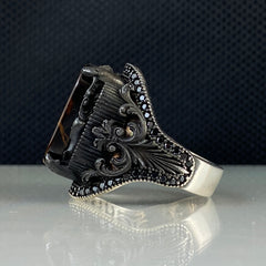 Brown Tiger Eye Gemstone 925 Solid Silver Men Ring