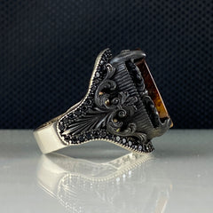 Brown Tiger Eye Gemstone 925 Solid Silver Men Ring