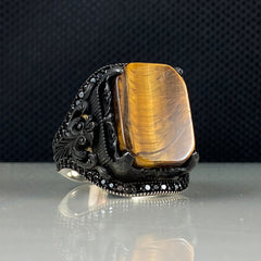 Brown Tiger Eye Gemstone 925 Solid Silver Men Ring