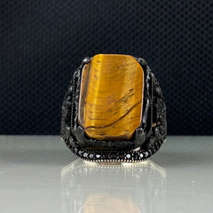 Brown Tiger Eye Gemstone 925 Solid Silver Men Ring