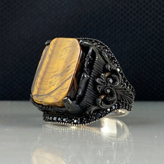 Brown Tiger Eye Gemstone 925 Solid Silver Men Ring