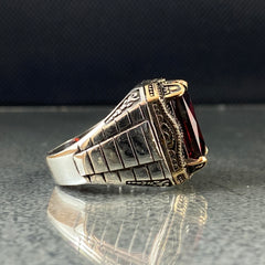 Red Ruby Gemstone 925 Sterling Silver Handmade Men Ring