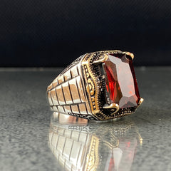 Red Ruby Gemstone 925 Sterling Silver Handmade Men Ring