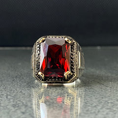 Red Ruby Gemstone 925 Sterling Silver Handmade Men Ring