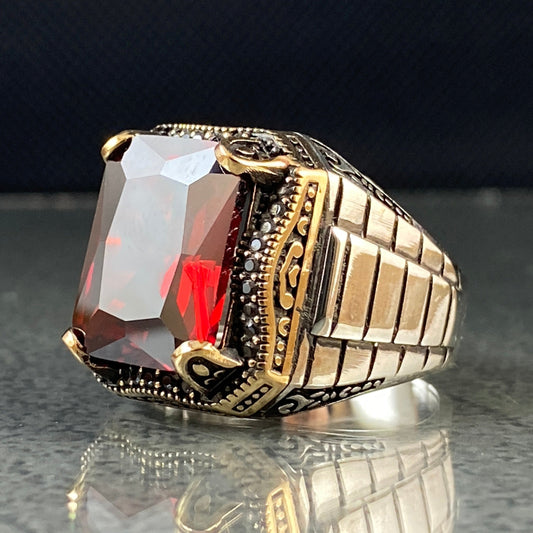 Red Ruby Gemstone 925 Sterling Silver Handmade Men Ring