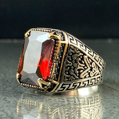 Red Ruby Gemstone 925 Solid Silver Handmade Men Ring