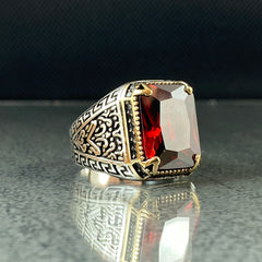 Red Ruby Gemstone 925 Solid Silver Handmade Men Ring