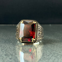 Red Ruby Gemstone 925 Solid Silver Handmade Men Ring