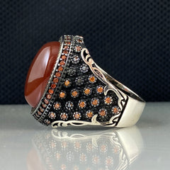 Red Agate Gemstone 925 Sterling Silver Men Ring