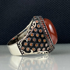 Red Agate Gemstone 925 Sterling Silver Men Ring