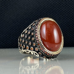 Red Agate Gemstone 925 Sterling Silver Men Ring