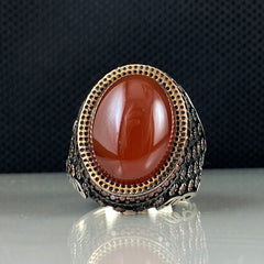 Red Agate Gemstone 925 Sterling Silver Men Ring