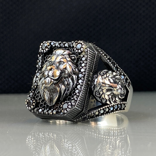 Lion Head Animal 925 Solid Silver Men Ring