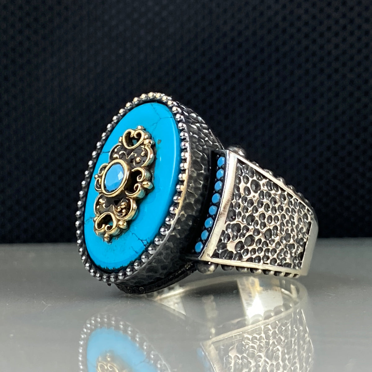 Oval Classic Turquoise Stone 925 Solid Silver Men Ring