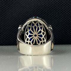 Mosque Blue Aquamarine Stone 925 Sterling Silver Men Ring