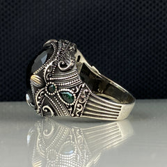 Green Emerald Gemstone 925 Solid Silver Men Ring