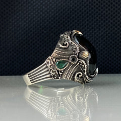 Green Emerald Gemstone 925 Solid Silver Men Ring