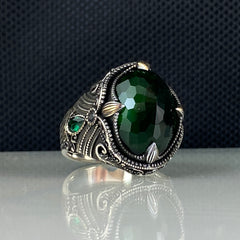 Anillo de plata maciza de piedra esmeralda 925, anillo de piedra preciosa esmeralda verde 